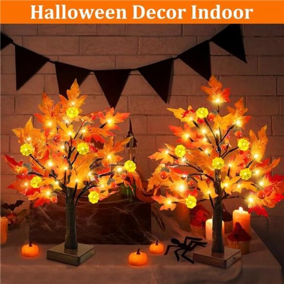 Fall Maple Tree Lights 2 Pack Prelit Tabletop LED Pumpkin Acorn Thanksgiving Dec - Picture 6 of 7